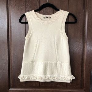 Ann Taylor Cream Knit Top with Fringe (S)